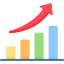 Escalating bar graph with a red arrow showing exponential growth