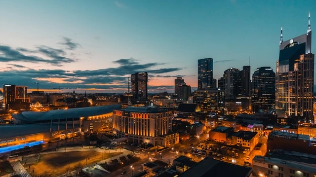 Downtown Nashville Tennessee skyline at dusk